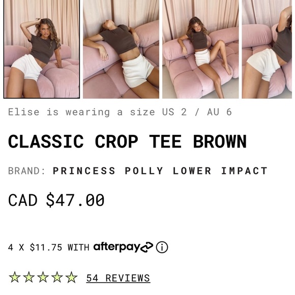Princess Polly Classic Cropped Brown T Shirt - Picture 5 of 8